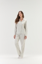 PIJAMA FEMININO MANGA LONGA COM BOTÕES E CALÇA LISTRADO - COR COM AMOR