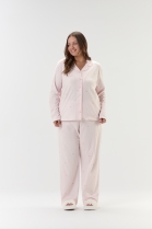 PIJAMA FEMININO LONGO COM BOTÕES ROSA LAÇOS PLUS SIZE - COR COM AMOR
