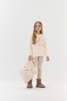 PIJAMA FEMININO JUVENIL MANGA LONGA E CALÇA LEGGING URSO - COR COM AMOR