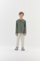 PIJAMA MASCULINO INFANTIL LONGO VERDE LISTRADO FAM&Iacute;LIA - COR COM AMOR