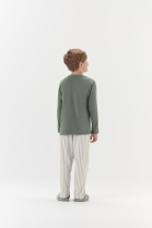 PIJAMA MASCULINO INFANTIL LONGO VERDE LISTRADO FAM&Iacute;LIA - COR COM AMOR