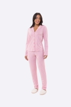 PIJAMA FEMININO MANGA LONGA COM BOT&Otilde;ES E CAL&Ccedil;A ROSA - BOCEJINHO