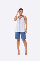 PIJAMA FEMININO DE REGATA COM BOT&Otilde;ES E BERMUDA AZUL - BOCEJINHO