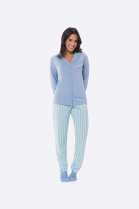 PIJAMA FEMININO LONGO COM BOTÕES AZUL LISTRADO - BOCEJINHO