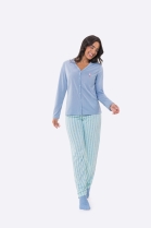 PIJAMA FEMININO LONGO COM BOTÕES AZUL LISTRADO - BOCEJINHO