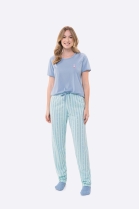 PIJAMA FEMININO MANGA CURTA E CALÇA VERDE LISTRADO PLUS SIZE - BOCEJINHO