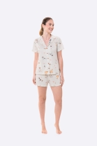 PIJAMA FEMININO MANGA CURTA COM BOTÕES E SHORT BRANCO BICHOS - BOCEJINHO
