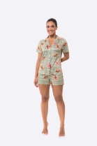 PIJAMA FEMININO CURTO COM BOT&Otilde;ES VERDE URSOS PLUS SIZE -BOCEJINHO