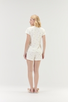 PIJAMA FEMININO MANGA CURTA E SHORT BRANCO PO&Aacute; - COR COM AMOR