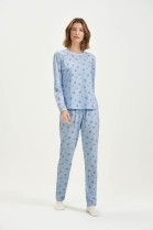 PIJAMA FEMININO MANGA LONGA E CAL&Ccedil;A FLOCOS DE NEVE AZUL - COR COM AMOR