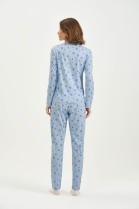 PIJAMA FEMININO MANGA LONGA E CAL&Ccedil;A FLOCOS DE NEVE AZUL - COR COM AMOR