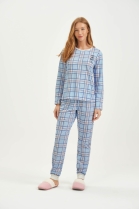 PIJAMA FEMININO MANGA LONGA E CAL&Ccedil;A XADREZ AZUL - COR COM AMOR