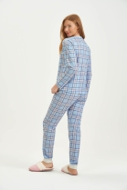 PIJAMA FEMININO MANGA LONGA E CAL&Ccedil;A XADREZ AZUL - COR COM AMOR