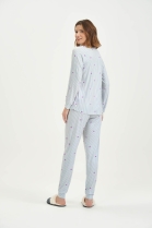 PIJAMA FEMININO MANGA LONGA E CALÇA COM LISTRAS CORAÇÃO - COR COM AMOR