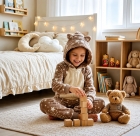 MACACÃO UNISSEX INFANTIL LONGO COM TOUCA MARROM ESTRELAS - HIPER TEXTIL