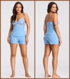 PIJAMA FEMININO DE ALÇA COM RENDA E SHORT AZUL CLARO - BOCEJINHO