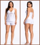 PIJAMA FEMININO DE ALÇA COM RENDA E SHORT BRANCO - ESSENCIAL