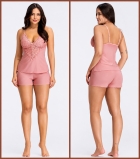 PIJAMA FEMININO DE AL&Ccedil;A COM RENDA E SHORT ROSE - ESSENCIAL