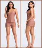PIJAMA FEMININO DE AL&Ccedil;A COM RENDA E SHORT MOUSSE - ESSENCIAL
