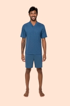 PIJAMA MASCULINO MANGA CURTA E BERMUDA AZUL PLUS SIZE - BOCEJINHO