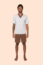 PIJAMA MASCULINO MANGA CURTA E BERMUDA MARROM - BOCEJINHO