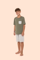PIJAMA MASCULINO JUVENIL CURTO VERDE XADREZ FAMÍLIA - BOCEJINHO