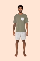 PIJAMA MASCULINO CURTO VERDE XADREZ FAM&Iacute;LIA PLUS SIZE - BOCEJINHO