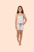 PIJAMA FEMININO JUVENIL DE ALÇA E SHORT VERDE XADREZ FAMÍLIA - BOCEJINHO