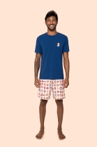 PIJAMA MASCULINO CURTO AZUL CACHORROS FAMÍLIA PLUS SIZE - BOCEJINHO