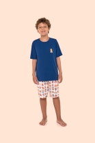 PIJAMA MASCULINO INFANTIL CURTO AZUL CACHORROS FAMÍLIA - BOCEJINHO