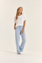PIJAMA FEMININO MANGA CURTA E CALÇA AZUL LISTRADA - COR COM AMOR