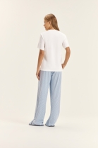 PIJAMA FEMININO MANGA CURTA E CALÇA AZUL LISTRADA - COR COM AMOR