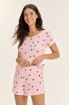 PIJAMA FEMININO CANELADO MANGA CURTA E SHORT ROSA JOANINHA - COR COM AMOR