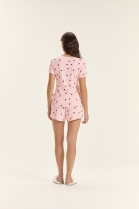 PIJAMA FEMININO CANELADO MANGA CURTA E SHORT ROSA JOANINHA - COR COM AMOR