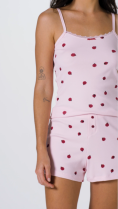 PIJAMA FEMININO CANELADO DE ALÇA COM SHORT ROSA JOANINHA - COR COM AMOR