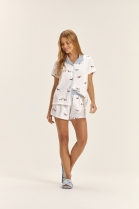 PIJAMA FEMININO MANGA CURTA COM BOTÕES E SHORT BRANCO CACHORROS - COR COM AMOR