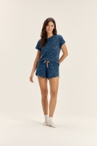 PIJAMA FEMININO MANGA CURTA E SHORT MARINHO BIKES FAM&Iacute;LIA - COR COM AMOR