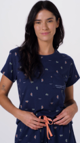 PIJAMA FEMININO MANGA CURTA E SHORT MARINHO BIKES FAM&Iacute;LIA - COR COM AMOR