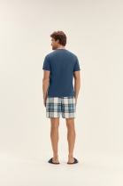 PIJAMA MASCULINO MANGA CURTA E BERMUDA AZUL XADREZ - COR COM AMOR
