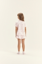 PIJAMA FEMININO JUVENIL MANGA CURTA COM BOT&Otilde;ES E SHORT LISTRADO ROSA - COR COM AMOR