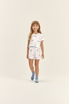 PIJAMA FEMININO INFANTIL MANGA CURTA COM SHORT BRANCO CACHORROS - COR COM AMOR