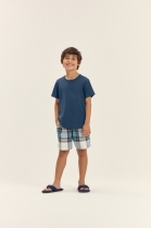 PIJAMA MASCULINO INFANTIL MANGA CURTA E BERMUDA AZUL XADREZ - COR COM AMOR