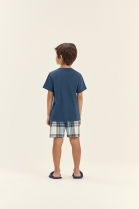 PIJAMA MASCULINO JUVENIL MANGA CURTA E BERMUDA AZUL XADREZ - COR COM AMOR