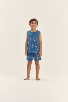 PIJAMA MASCULINO INFANTIL DE REGATA COM BERMUDA AZUL TÊNIS - COR COM AMOR