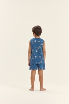 PIJAMA MASCULINO INFANTIL DE REGATA COM BERMUDA AZUL TÊNIS - COR COM AMOR