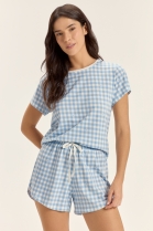 PIJAMA FEMININO MANGA CURTA E SHORT XADREZ AZUL - COR COM AMOR