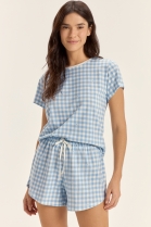 PIJAMA FEMININO MANGA CURTA E SHORT XADREZ AZUL - COR COM AMOR