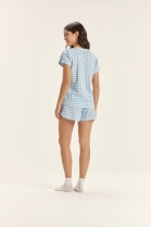 PIJAMA FEMININO MANGA CURTA E SHORT XADREZ AZUL - COR COM AMOR