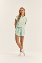 PIJAMA FEMININO MANGA CURTA E SHORT XADREZ VERDE - COR COM AMOR