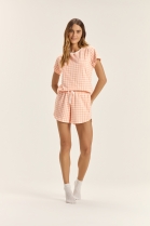 PIJAMA FEMININO MANGA CURTA E SHORT XADREZ LARANJA - COR COM AMOR